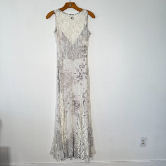 Save the Queen White Maxi Dress Mixed Media Lace Geometric Floral Fairy Y2K M - Picture 2 of 15